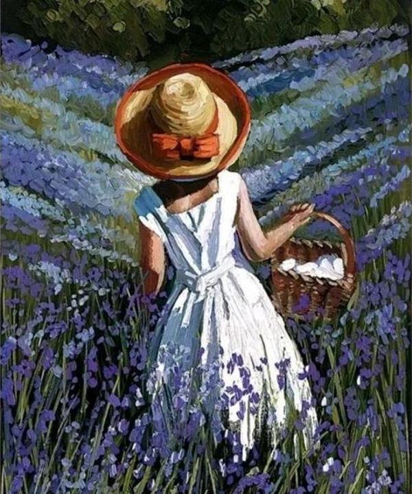 Canvas Çiçek Toplayan Kadın Sayılarla Boyama Seti  Kasnaklı 50 x 65 cm - Image 1