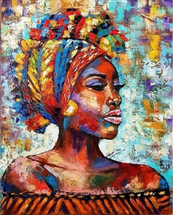 Canvas Afrikalı Güzel 9 Sayılarla Boyama Seti  Kasnaklı 50 x 65 cm - Image 1
