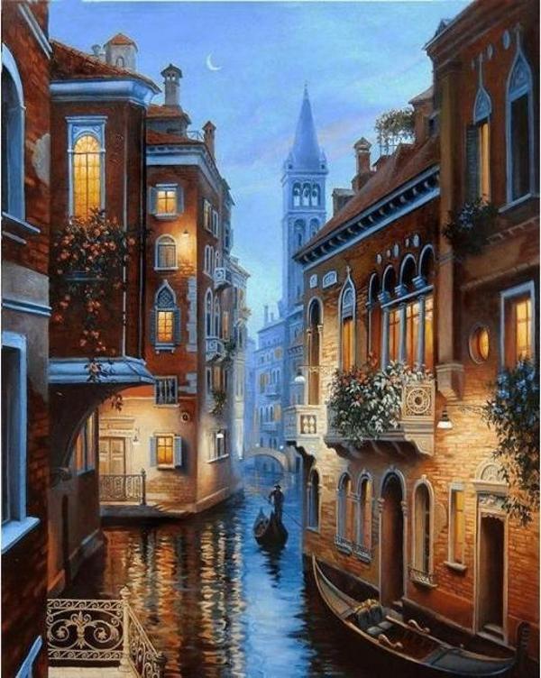 Canvas Aşıklar Şehri Venedik Sayılarla Boyama Seti  Kasnaklı 70 x 90 cm - Image 1