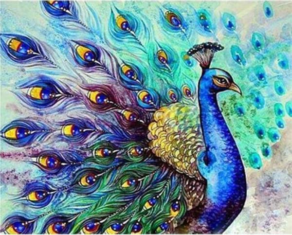 Canvas Bereket Tavus Kuşu Sayılarla Boyama Seti  Kasnaklı 100 x 140 cm - Image 1