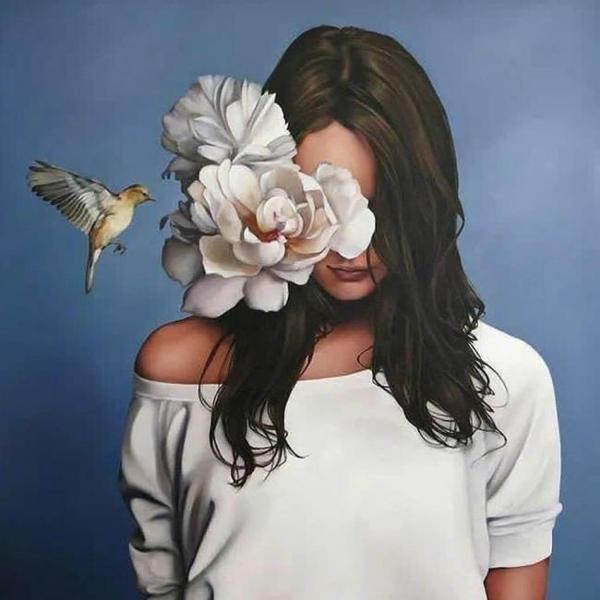 Canvas Çiçek Kadın 4 Renkli Sayılarla Boyama Seti  Kasnaklı 60 x 75 cm - Image 1