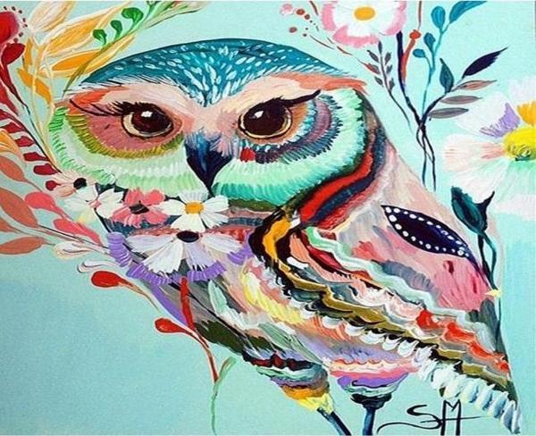 Canvas Desenli Baykuş Sayılarla Boyama Seti  Kasnaklı 100 x 140 cm - Image 1