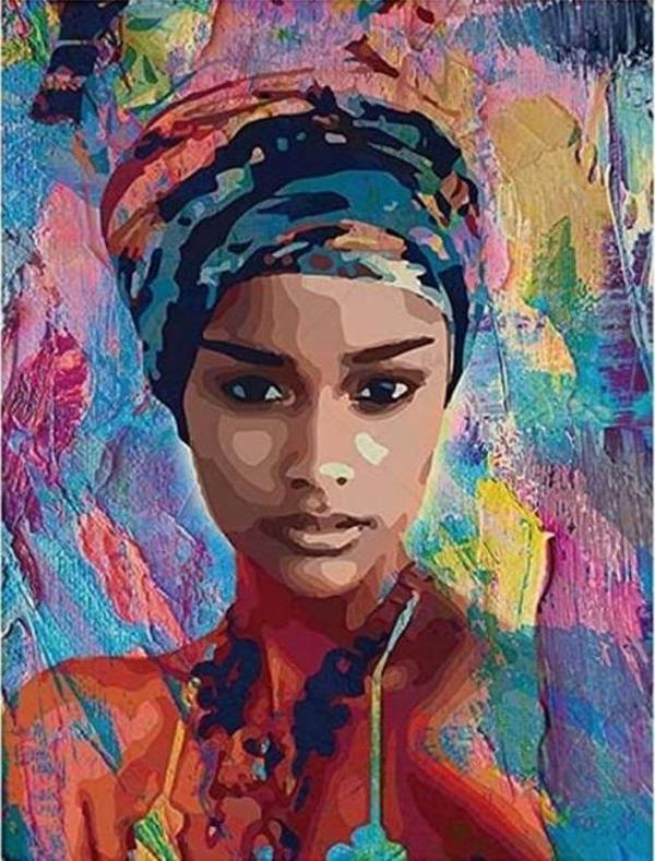 Canvas Afrikalı Güzel 6 Sayılarla Boyama Seti  Kasnaklı 50 x 65 cm - Image 1