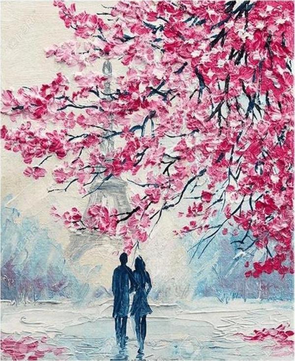 Canvas Baharda Aşk Sayılarla Boyama Seti  Kasnaklı 100 x 140 cm - Image 1