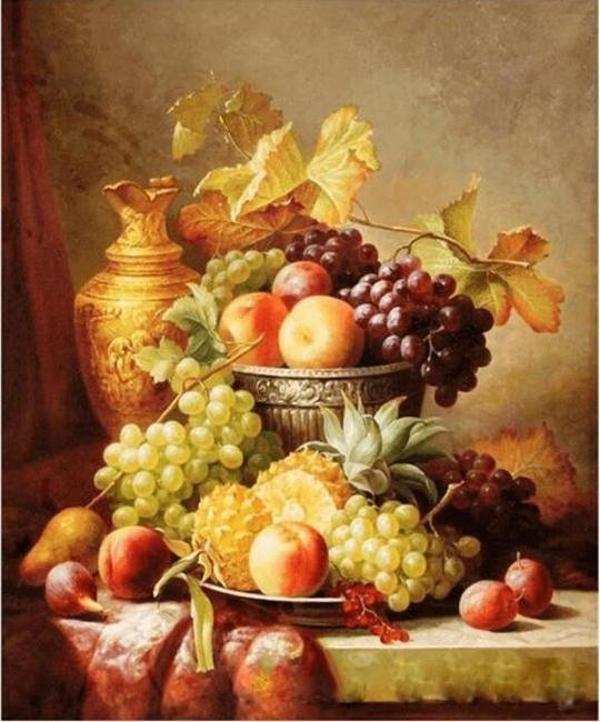 Canvas Altın Vazo ve Meyveler Sayılarla Boyama Seti  Kasnaklı 60 x 75 cm - Image 1