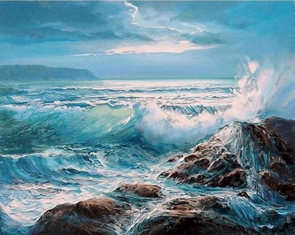 Canvas Fırtına ve Deniz Sayılarla Boyama Seti  Kasnaklı 90 x 110 cm - Image 1
