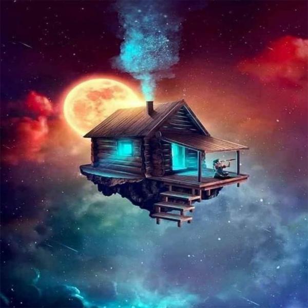 Canvas Gökyüzünde Yaşam Sayılarla Boyama Seti  Kasnaklı 90 x 110 cm - Image 1