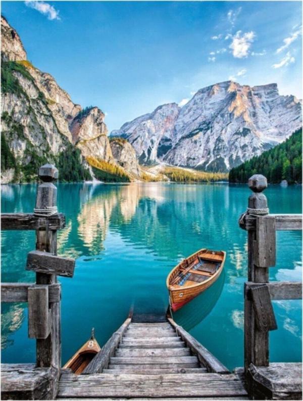 Canvas İtalya Braies (Prags) Gölü Sayılarla Boyama Seti  Kasnaklı 90 x 110 cm - Image 1