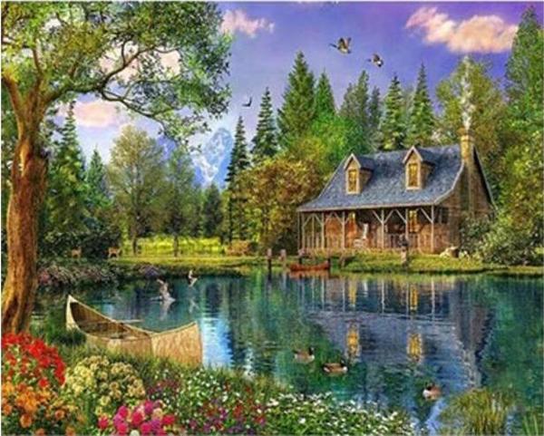 Canvas Göl Evi Sayılarla Boyama Seti  Kasnaklı 70 x 90 cm - Image 1