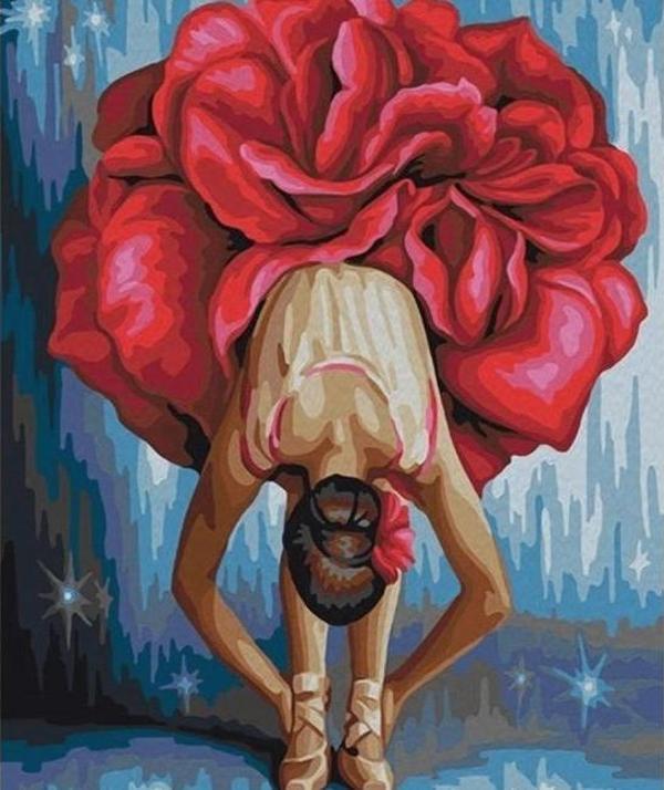 Canvas Kırmızı Çiçekli Balerin Sayılarla Boyama Seti  Kasnaklı 40 x 50 cm - Image 1