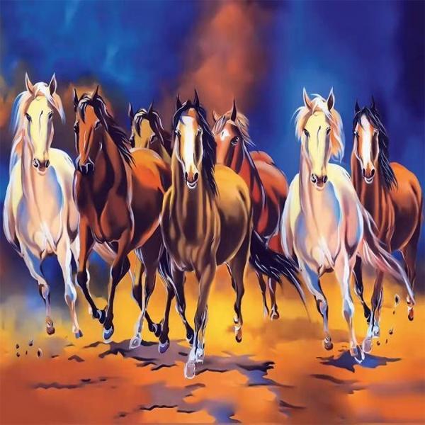 Canvas Koşan Atlar Sayılarla Boyama Seti  Kasnaklı 40 x 50 cm - Image 1