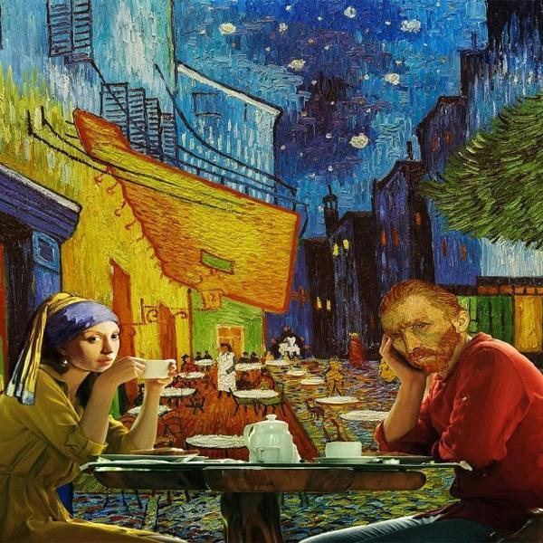 Canvas İnce Küpeli Kız ve Gogh Sayılarla Boyama Seti  Kasnaklı 90 x 110 cm - Image 1