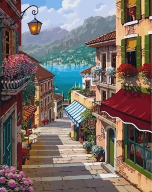 Canvas En Güzel Sokak Sayılarla Boyama Seti  Kasnaklı 90 x 110 cm - Image 1