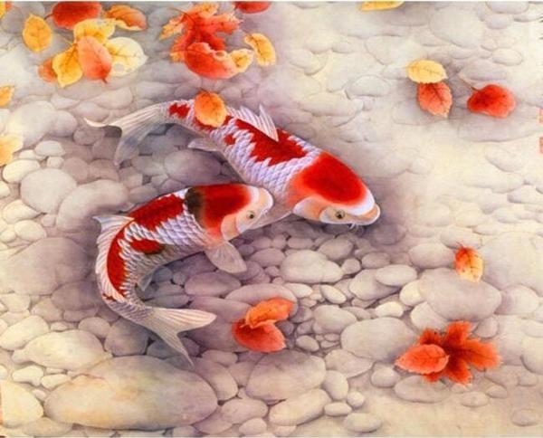 Canvas Japon Balıkları Sayılarla Boyama Seti  Kasnaklı 90 x 110 cm - Image 1