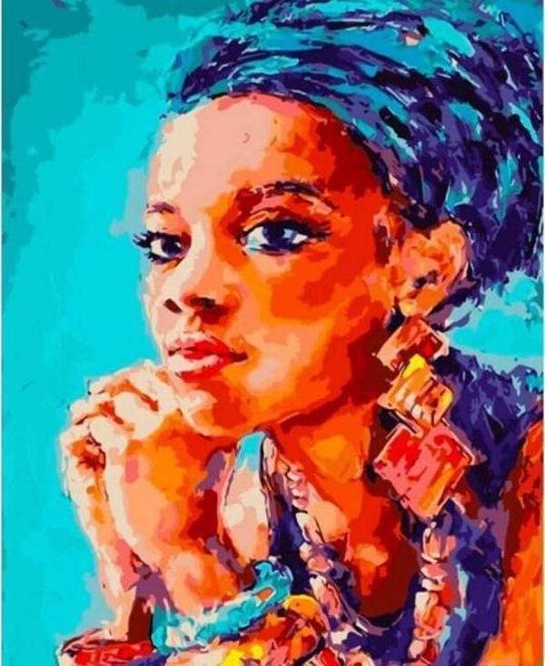 Canvas Afrikalı Güzel 4 Sayılarla Boyama Seti  Kasnaklı 40 x 50 cm - Image 1