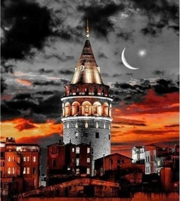 Canvas Galata Kulesi Renkli Sayılarla Boyama Seti  Kasnaklı 100 x 140 cm - Image 1