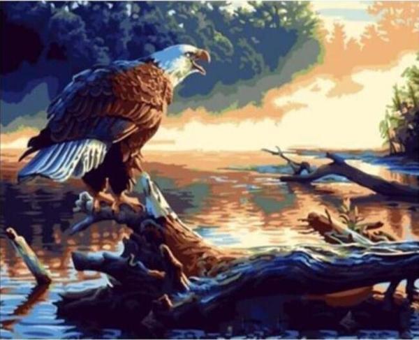 Canvas Göldeki Kartal Sayılarla Boyama Seti  Kasnaklı 70 x 90 cm - Image 1
