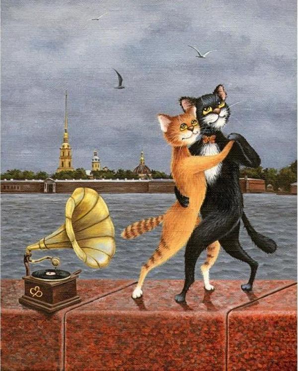 Canvas Kedilerin Dansı Sayılarla Boyama Seti  Kasnaklı 70 x 90 cm - Image 1