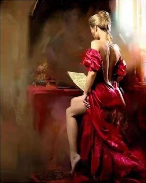 Canvas Kırmızı Rüya Sayılarla Boyama Seti  Kasnaklı 50 x 65 cm - Image 1