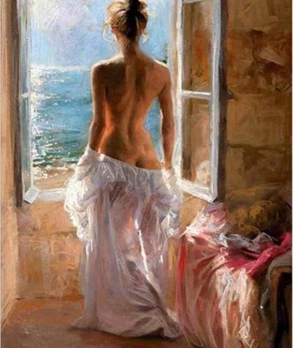 Canvas Kadın ve Manzara Sayılarla Boyama Seti  Kasnaklı 70 x 90 cm - Image 1
