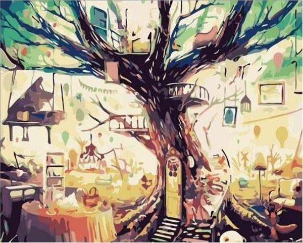Canvas Gizemli Ağaç Sayılarla Boyama Seti  Kasnaklı 60 x 75 cm - Image 1
