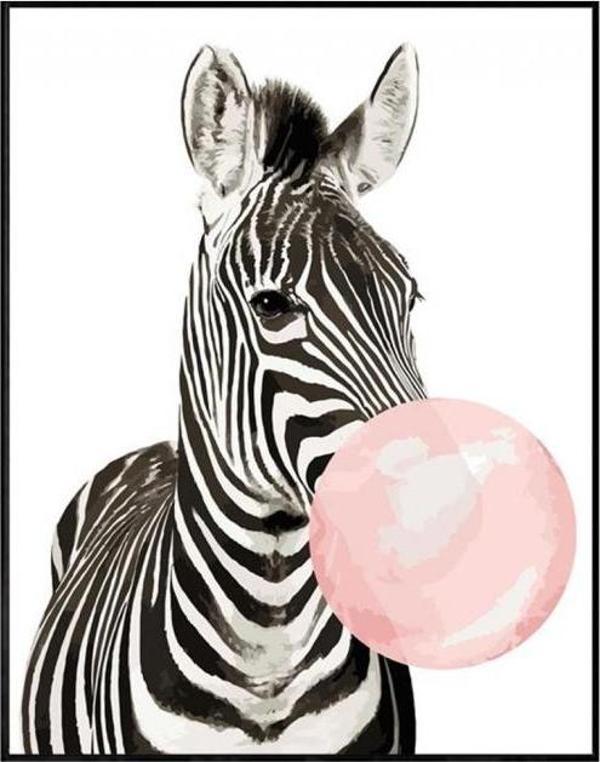 Canvas Pembe Sakız ve Zebra Sayılarla Boyama Seti  Kasnaklı 70 x 90 cm - Image 1