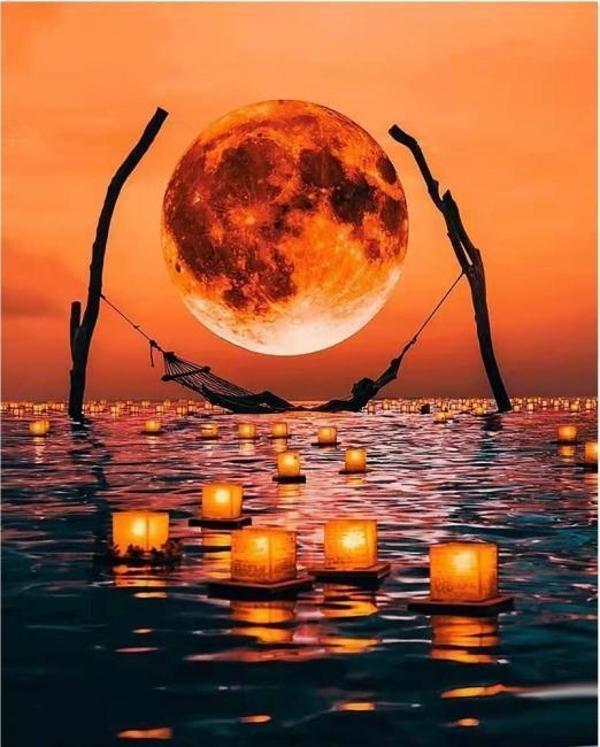 Canvas Huzurlu Dolunay Sayılarla Boyama Seti  Kasnaklı 60 x 75 cm - Image 1