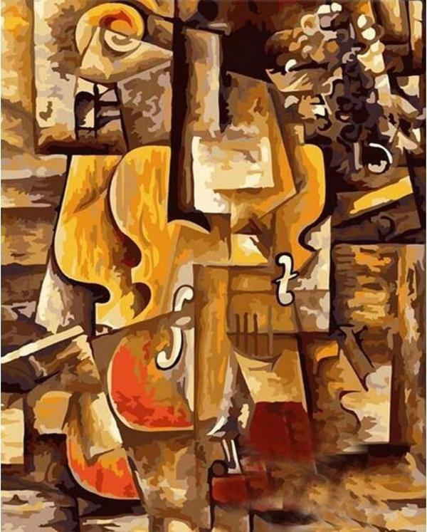 Canvas Picasso Keman ve Üzümler Sayılarla Boyama Seti  Kasnaklı 70 x 90 cm - Image 1