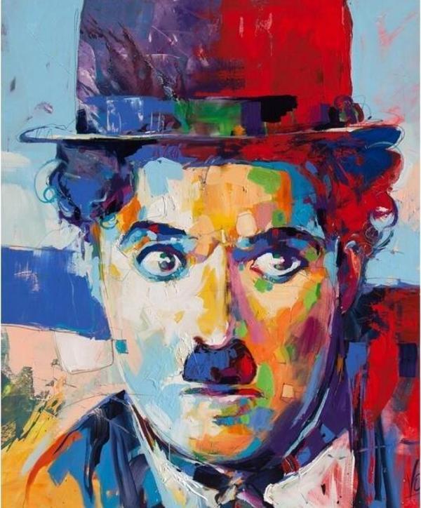 Canvas Renkli Charlie Chaplin Sayılarla Boyama Seti  Kasnaklı 90 x 110 cm - Image 1