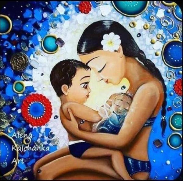Canvas Anne ve Melekleri Sayılarla Boyama Seti  Kasnaklı 40 x 50 cm - Image 1
