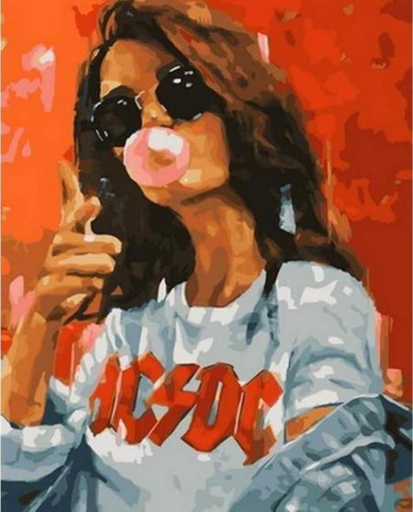 Canvas Rapci Kız Sayılarla Boyama Seti  Kasnaklı 60 x 75 cm - Image 1