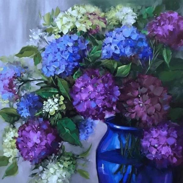 Canvas Mavi Vazodaki Ortanca Sayılarla Boyama Seti  Kasnaklı 100 x 140 cm - Image 1
