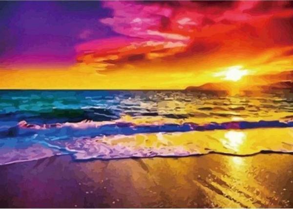 Canvas Sahilde Gün Batımı 1 Sayılarla Boyama Seti  Kasnaklı 100 x 140 cm - Image 1