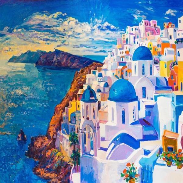 Canvas Yunanistan Evleri Sayılarla Boyama Seti  Kasnaklı 60 x 75 cm - Image 1