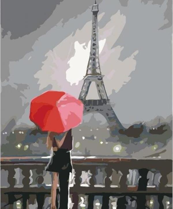 Canvas Pariste Aşk Sayılarla Boyama Seti  Kasnaklı 50 x 65 cm - Image 1