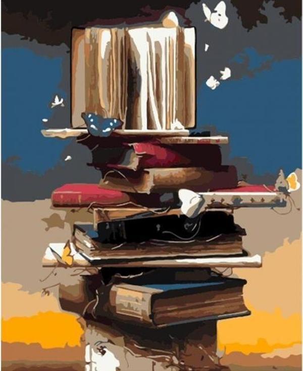 Canvas Kitap Kulesi Sayılarla Boyama  Seti  Kasnaklı 100 x 140 cm - Image 1