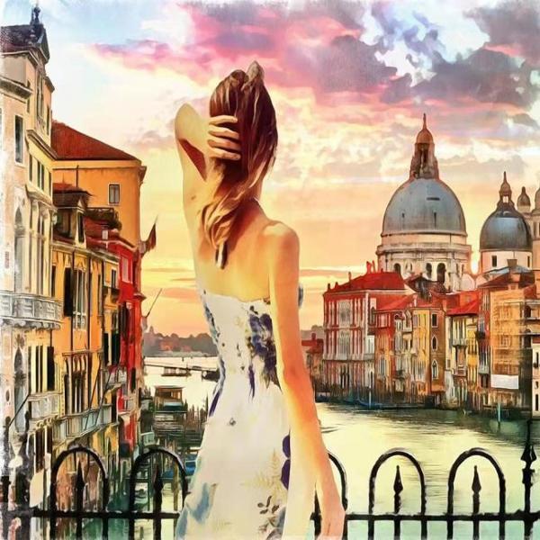 Canvas Manzaraya Bakan Kadın Sayılarla Boyama Seti  Kasnaklı 100 x 140 cm - Image 1