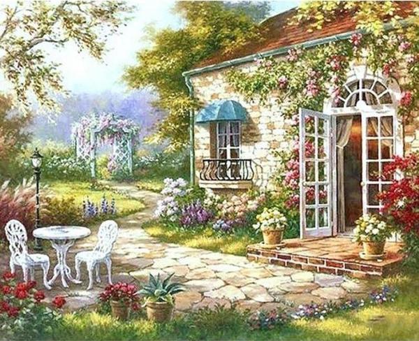 Canvas Keyif Bahçesi Boyama  Seti  Kasnaklı 40 x 50 cm - Image 1