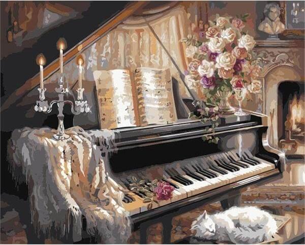 Canvas Mumlar ve Piyano Sayılarla Boyama Seti  Kasnaklı 40 x 50 cm - Image 1