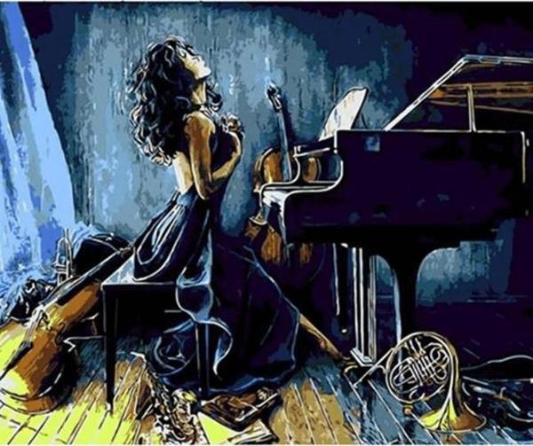 Canvas Müzik ve Kadın Sayılarla Boyama Seti  Kasnaklı 100 x 140 cm - Image 1