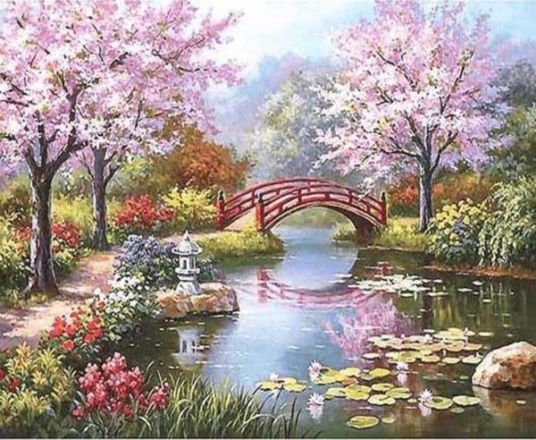 Canvas Pembe Orman Sayılarla Boyama Seti  Kasnaklı 60 x 75 cm - Image 1