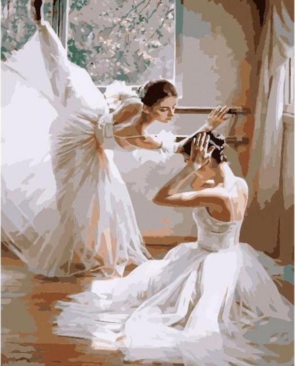 Canvas Beyaz Balerinler Sayılarla Boyama Seti  Kasnaklı 40 x 50 cm - Image 1
