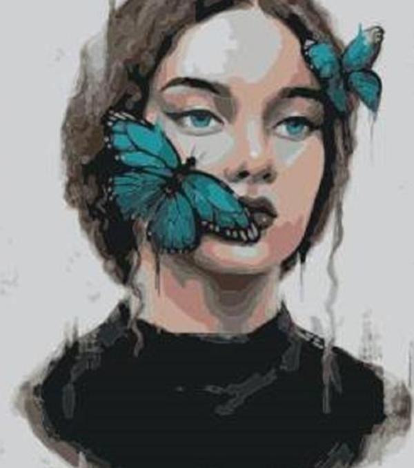 Canvas Kadın Kelebek Sayılarla Boyama Seti   Kasnaklı 60 x 75 cm - Image 1