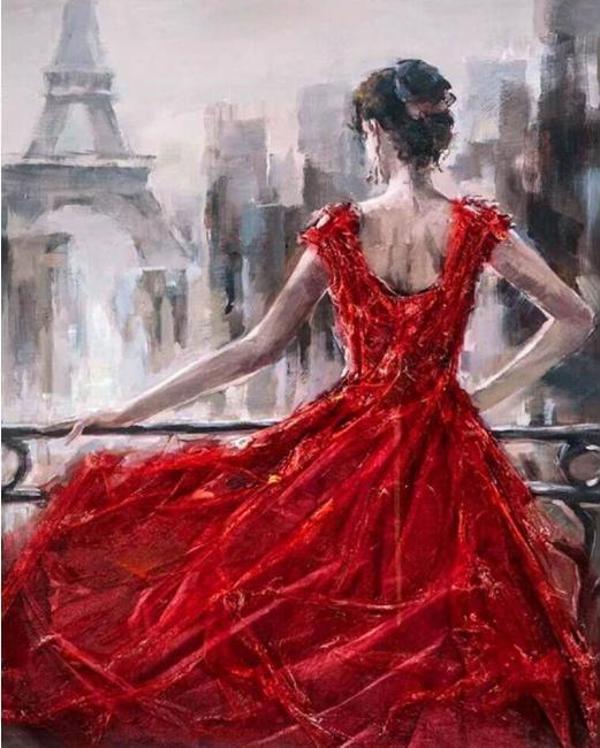 Canvas Pariste Kırmızı Kadın Boyama Seti  Kasnaklı 40 x 50 cm - Image 1