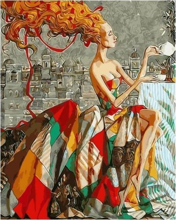 Canvas Renkli Elbise 2 Sayılarla Boyama Seti  Kasnaklı 50 x 65 cm - Image 1