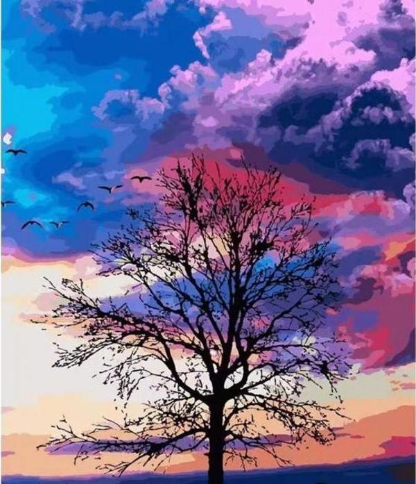 Canvas Mor Bulutlar Sayılarla Boyama Seti  Kasnaklı 50 x 65 cm - Image 1