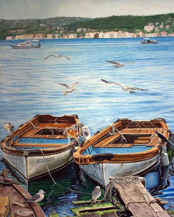 Canvas Kayıklar Ve Martılar Sayılarla Boyama Seti   Kasnaklı 90 x 110 cm - Image 1