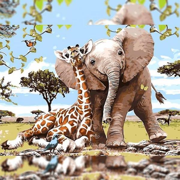 Canvas Safari Gezisi Sayılarla Boyama Seti  Kasnaklı 70 x 90 cm - Image 1