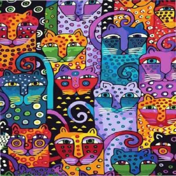 Canvas Kedi Duvarı Sayılarla Boyama Seti   Kasnaklı 90 x 110 cm - Image 1