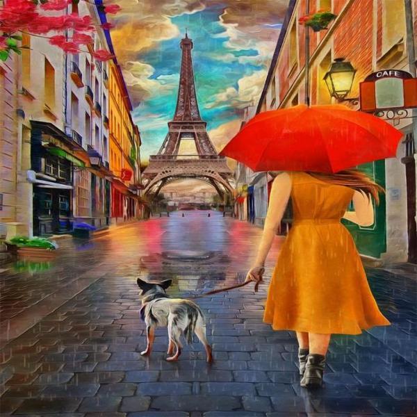 Canvas Köpeğini Gezdiren Kadın Sayılarla Boyama Seti  Kasnaklı 90 x 110 cm - Image 1